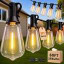 60FT(50+10) String Lights Outdoor, 2FT Bulb Spacing, Waterproof Shatterproof Warm White ST38 LED Edison Bulbs, Extension Cord, Plug in Connectable Hanging Patio Lights for Outside, Backyard