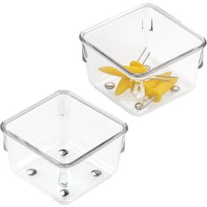 iDesign Linus Plastic Drawer Organizer, Storage Container for Vanity, Bathroom, Kitchen Drawers, 3" x 3" x 2", Set of 2, Clear