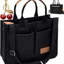 Canvas Tote Bag for Women, Large Work Crossbody Handbag Bible Laptop Bag (Black (Cherry))