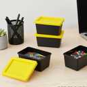 Storage Bins With Lids, 3.42" x 2" x 1.33" Mini Tote Bin with Snap-Fit Lid for Organizing Small Parts, Crafts, Hardware, & Office Supplies Storage, Black Base And Yellow Lid - 4PCS