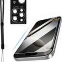 PASNEW 1 Pack Screen Protector for iPhone 16 Pro Max [6.9 inch] +1 Pack Camera Lens Protector + 1 Black Lanyard,Tempered Glass[9H Hardness]-HD