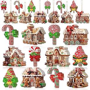 Amazon.com: Roowest 36 Pcs Christmas Gingerbread House Ornament Set Wood Christmas Tree Ornaments Lollipop Flat Train Donut Cake Hanging Decorations Peppermint Ornaments for Xmas Tree Party Supplies : Home & Kitchen