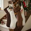 Shyyween 4 Pack Cable Knit Christmas Stockings 18 Inch Farmhouse Large Rustic Neutral Knitted Stockings Ornaments Hanging Xmas Decorations for Family Holiday Party Decor(Elegant Style)