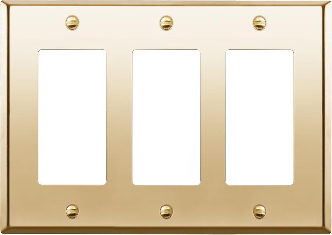ENERLITES Metal Decorator Switch or Outlet Metal Wall Plate, Stainless Steel 201, Corrosion Resistant, Size 3-Gang 4.50" x 6.38", 7733-PB, Polished Brass, Gold