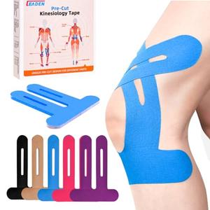 IEADEN Precut Kinesiology Tape for Knees, 10 Pcs - Knee Support & Stability, Knee Pain Relief Athletic Tape - Waterproof & Elastic, Breathable Hypoallergenic Latex-Free Tape, Blue
