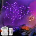 Halloween Window Lights, 19.68 Spider Web Window Lights, 8 Modes Battery Operated Halloween Light with Remote Timer, Waterproof Window Silhouette Light for Indoor Ourdoor Door Yard Decor