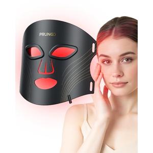 PrunGo Red Light Therapy for Face LED Mask with 3 Light Modes, Portable Rechargeable Device, 850nm Infrared, Lightweight & Comfortable with Remote Control and Timer, Equipped with 280 LED Lights
