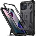 Poetic Compatible with iPhone 13 Case, Spartan Series Phone Case for iPhone 13 (6.1 inch, 2021) Full Body Rugged Premium Leather Texture Shockproof Protective Cover with Kickstand, Metallic