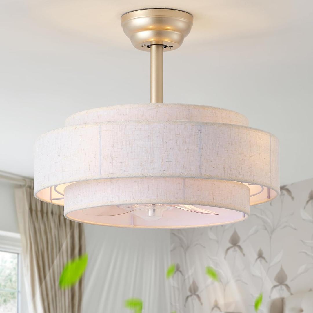 20" Fandelier Ceiling Fans with Lights, Caged Boho Ceiling Fan with Light Remote Control, Mid Century Modern with 6 Speeds for Bedroom, Nursery, Living Room