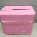 Sooyee Makeup Bag Cosmetic Bag with Mirror, 4 Layer Foldable Tray Makeup Organizer Open to the Sides, Makeup Travel Bag for Women, Train Case, Pink