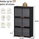 Shoe Rack, 7 Tier Shoe Storage Cabinet with Doors, 28 Pair Shoe Shelves Organizer for Entryway Closet, Plastic Shoe Shelf with Metal Frame for Bedroom Hallway, Black