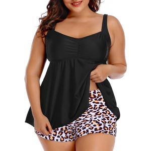 Aqua Eve Women Plus Size Tankini Swimsuits with Shorts Bathing Suits Two Piece Swimwear, 26 Plus, Black Leopard