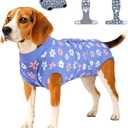 PetWarm Surgery Suit for Dogs, Dog Bodysuit for Abdominal Affected Areas Sensitive Skin Areas, Clothes for Dogs Abdominal Affected Areas Bandages Substitute E-Collar and Cone, Flower Pattern, Blue, Small