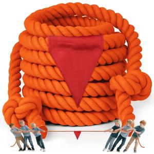 X XBEN Tug of War Rope with Flag for Kids 40FT, Teens and Adults, Soft Cotton Rope Games for Team Building Activities, Family Reunion, Birthday Party Orange