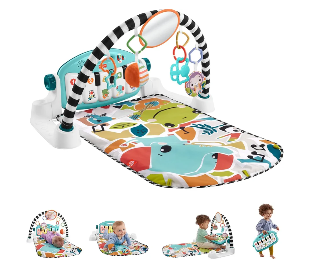Fisher-Price Baby Playmat Glow and Grow Kick & Play Piano Gym, Blue Musical Learning Toy with Developmental Activities for Newborns 0+ Months 