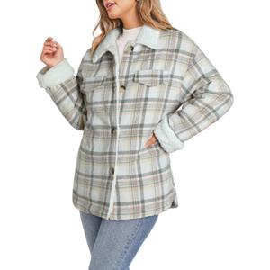 Dokotoo Winter Coats for Women Button Down Plaid Flannel Shirts Warm Sherpa Fleece Jacket (Small, White)