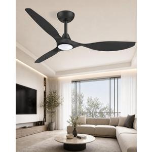 Roomratv Ceiling Fans with Lights, 52 Inch BLack Ceiling Fan, Remote Control,Quiet Reversible DC Motor,Dimmable,6 Speeds,Easy to Install,Modern Ceiling Fans for Bedroom,Living Room,Indoor,Outdoor