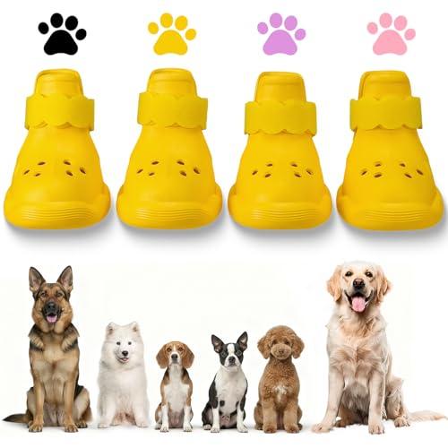 Dog Shoes for Hot Pavement and Snow – Waterproof, Non-Slip, Breathable Booties with Adjustable Straps for Small, Medium and Large Dogs (Yellow, L)