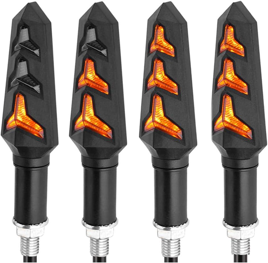 4PCS Motorcycle Turning Indicators Flowing LED Turn Signal Lights 12V 12 LEDs Bulbs for Motorbike Scooter Quad Cruiser Off Road, Amber Yellow