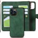 iCoverCase for iPhone 12/12 Pro Wallet Case with Card Holder and Wrist Strap, PU Leather Kickstand Card Slots Zipper Pocket Magnetic [Detachable] Flip Cover Case 6.1 Inch (Green)