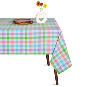 HEIRLOOM COMFORT Multi Color Check Table Cloth, 100% Cotton, 60x102 Inch, Fits 8-10 Seats, Soft, Durable, Washable, Wrinkle Resistant, Rectangle Table Cover for Dining, Holiday Celebrations, Dinner