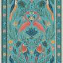 Ruggable Washable 5x7 Area Rug, Birds Of A Feather Aqua, Premium Modern Rugs for Living Room, Bedroom, Kitchen, Office, Classroom with Gripper Non Slip Pad, Iris Apfel (5'x7' (Standard Pad))