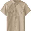 JOGAL Mens Work Shirts Button Down Short Sleeve Shirt LightKhaki XX-Large (XXL)