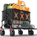 400L Large Double Decker Wagon Collapsible, 450lbs Beach Wagons Carts Foldable Heavy Duty, 55" Extended Utility Folding Cart for Camping, Garden, Sports, Grocery, Shopping