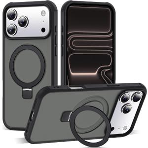 Compatible with iPhone 17 Pro Max Case with Invisible Magnetic O-Ring Stand Military-Grade Translucent Case for iPhone 17 ProMax 6.9" [Compatible with Mag-Safe][Great Grip Feeling], Black