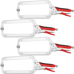 PINGEUI 4 PCS 18 Inch C Clamp Locking Pliers, Heavy Duty C Clamps with Swivel Pads and Rubber Handle Sleeve, Adjustable Welding Woodworking Tools, 7 Inch Max Jaw Opening