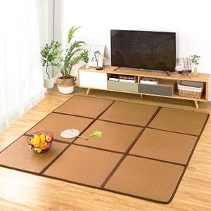 Nisorpa 71'' x 71'' Japanese Rug Tatami Rug Mat 0.47'' Thick Japanese Floor Mattress Rattan Non-Slip Breathable Memory Foam Area Rug Bedroom Sleeping Crawling Playmat Tatami Mat, Brown