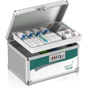 Medicine Lock Box with Combination Lock, Medication lock boxSmall 10x6.7x6.7 Inch,medical box organizer (Silver)