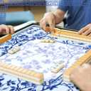Chinoiserie Mahjong Mat with 1 Carrying Bag 31.5" x 31.5" Blue and White Rubber Anti Slip and Noise Reduction Multi Purpose Game Table Cover for Card, Board Tile Games