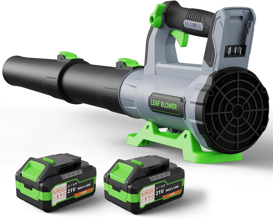 Leaf Blower Cordless with 2 5.0Ah Batteries and Charger, 21V Electric, Lightweight Battery Powered Blowers for Lawn Care, Yard, Patio Cleaning, Blowing Leaves & Dust