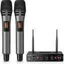 TONOR Wireless Microphone Systems, Dual UHF Cordless Karaoke Microphone Set, Handheld Dynamic Microfono for Singing with Receiver for Home Karaoke, Party, Church, DJ, Wedding, Speech 200ft TW350 Grey