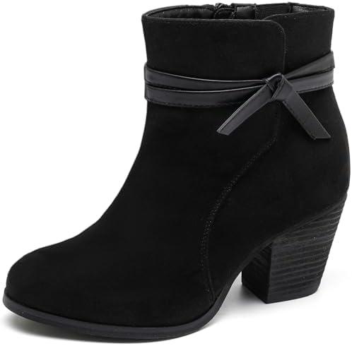 Luoika Women's Wide Width Ankle Boots, Chunky Heel Side Zipper Extra Wide Short Booties. Size 9