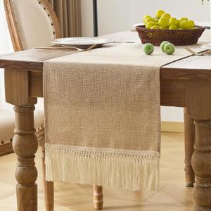 Baccessor Burlap Table Runner with Tassels Rustic Farmhouse Decorative Table Runners 13x108 inch Table Runner for Home Everyday Dining Room,Kitchen Dinner Holiday Party,Dresser and Decorations