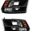 2009-2018 Dodge Ram 1500 Headlights Assembly,2010-2018 Dodge Ram 2500/3500 Quad And Dual Style Black Housing Amber Reflector Replacement Driver and Passenger Side