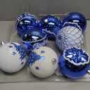 SHareconn 100MM/ 4 Inch 9PCS Large Christmas Balls Ornaments, Shatterproof Plastic Hanging Big Baubles Set for Xmas Tree Decoration Holiday Party Wedding Decorations with Hook, Blue and White