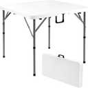 Byliable 34" Folding Square Card Table, Portable Heavy Duty HDPE Fold-in-Half Folding Table with Carrying Handle for Indoor/Outdoor Use Ideal for Picnic, Camping, Parties, White, 34IN