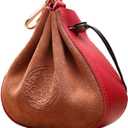 Leather Coin Pouch, Leather Pull Rope Mini Leathers Coin Organizer with Drawstring Pouch for Men Women (Red)