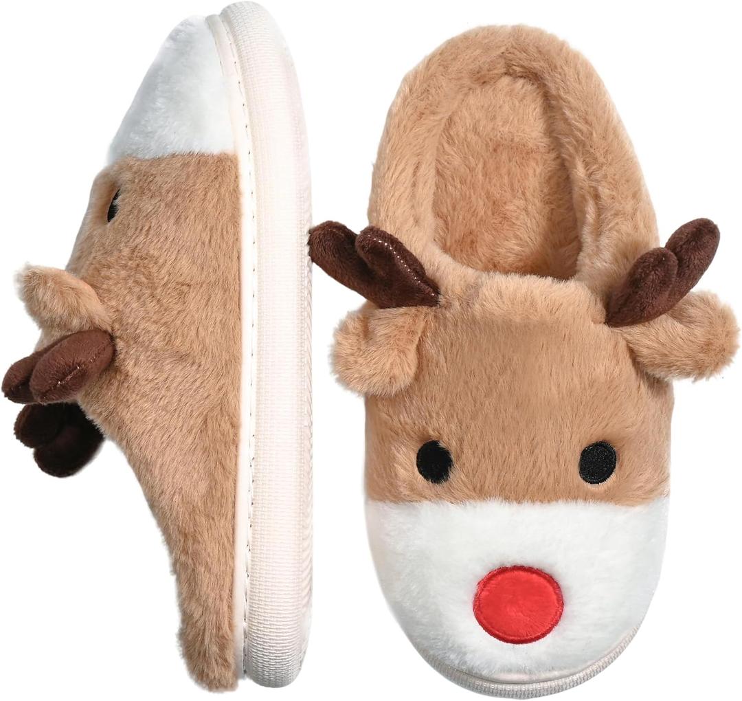 Cute Animal Slippers for Women - Fuzzy Plush Memory Foam Indoor, Machine Washable Cozy House Shoes (Beige)
