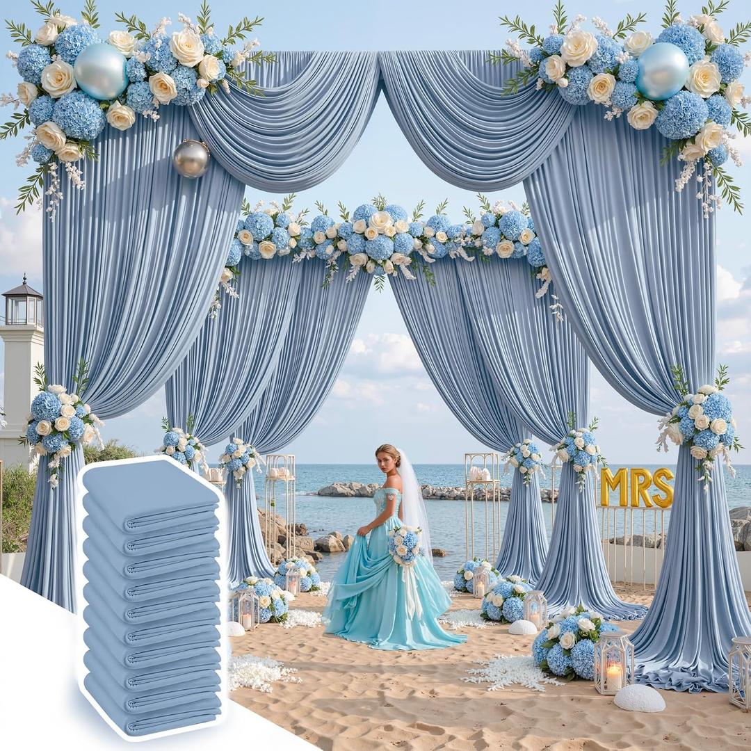 50 ft x 10 ft Wrinkle Free Dusty Blue Backdrop Curtain for Parties, 10 Panels 10ft Polyester Dusty Blue Photo Backdrop Drapes for Graduation Birthday Wedding Party Stage Curtains