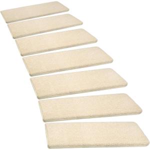 PURE ERA Bullnose Carpet Stair Treads Set Tape Free Non-Slip Indoor Stair Protectors Pet Friendly Rugs Covers Soft Skid Resistant Washable Reusable 9.5" x 30" (14 Pieces, Light Beige)