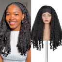 Afro Curly Headband Wig for Black Women, Glueless Kinky Curly Half Wigs 4C Hair Synthetic Wig Braided Hair with Bouncy Curls 180% Density, 24inch, #1B Black