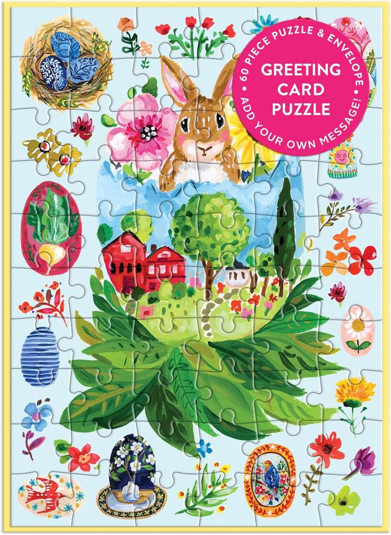 Galison Artisanal Eggs  Easter Greeting and Jigsaw Puzzle Card Includes Color Coordinated Envelope and Sticker Seal