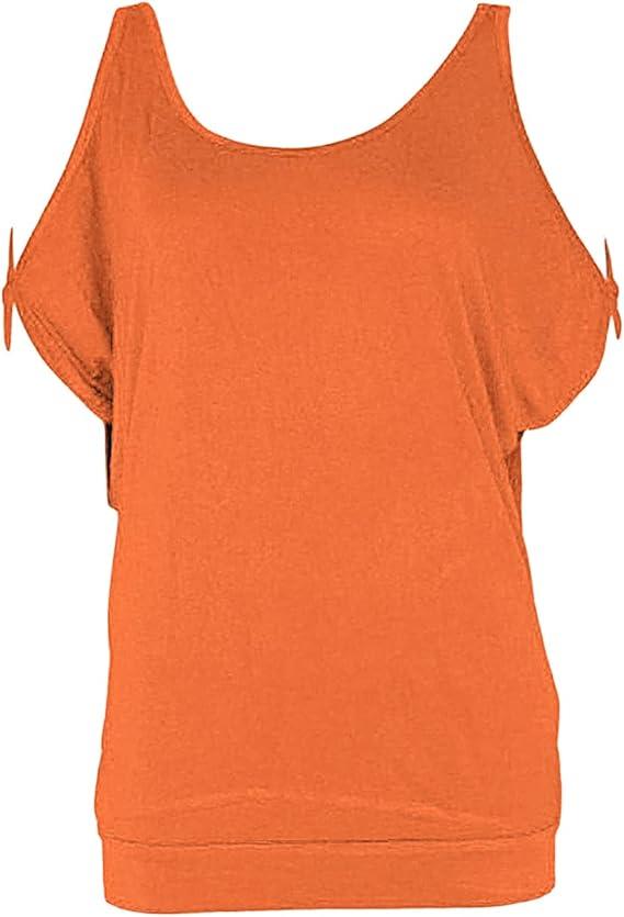 Miselon Womens Cold Shoulder Tops Summer Sexy Casual Short Sleeve Ruched Scoop Neck Banded Bottom Shirts Blouse L