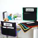 16 x 17 Inch Pocket Chart Seat Back Organizer Classroom Student Chair Pockets Organizer with Name Tags and Personalized Stickers for Keeping Student Book School Table Organized (24 Set)
