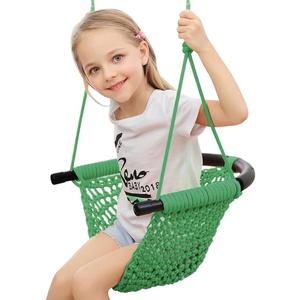 Hand-Knitting Toddler Swing, Swing Seat for Kids with Adjustable Ropes, Little tikes Swings Set, for Outdoor Indoor, Playground, Backyard (Green)