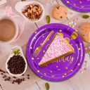 50 Pcs Purple and Gold Paper Plates,9 inch Halloween Paper Plates Disposable Happy Birthday Dessert Cake Plate Party Supplies for Halloween Fall Thanksgiving Birthday Wedding Party Decorations